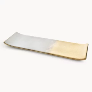 Patera ceramiczna  dekoracyjna kremowo-złota łączący fakturę granitu z lśniącą powierzchnią 39x12x3 cm MAX 1
