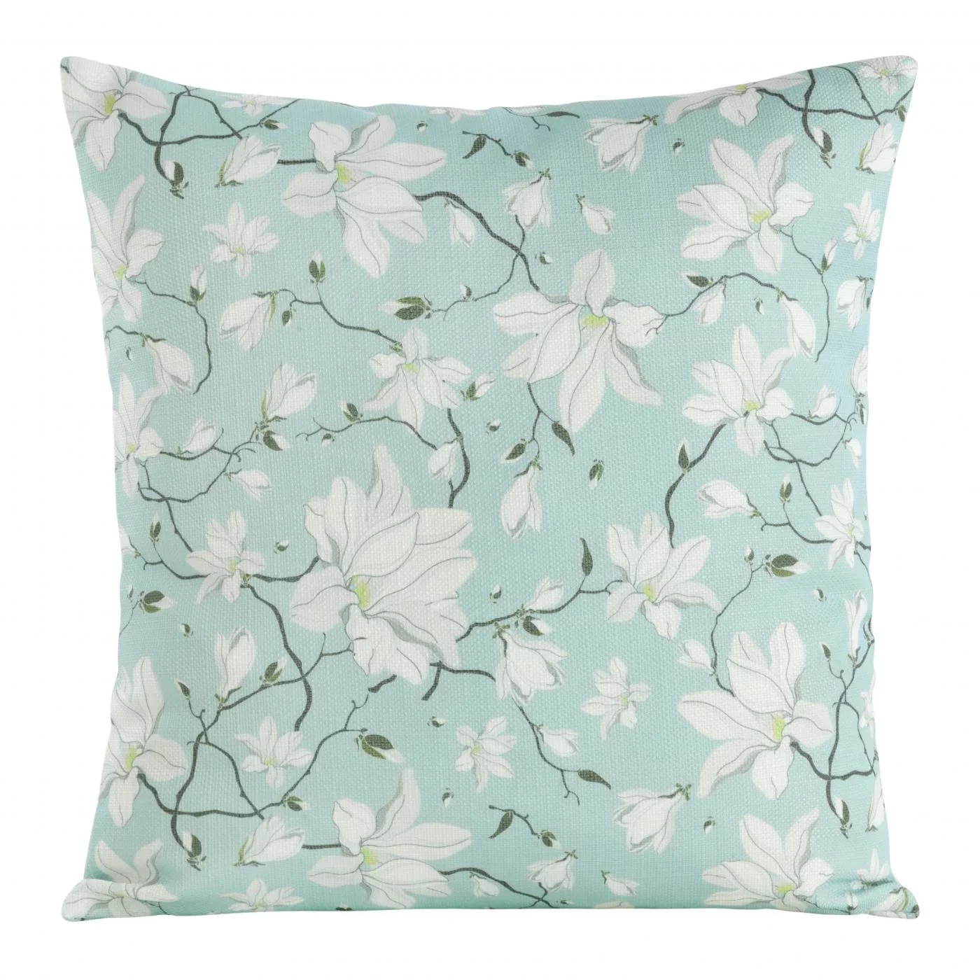 Poszewka na poduszkę 45x45 cm zdobiona kwiatowym printem miętowo, kremowa FLORE 2