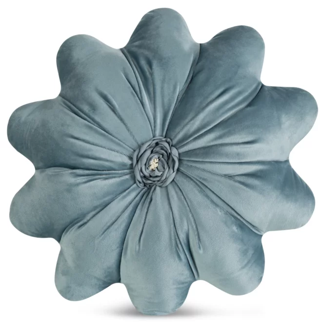 Poduszka w kształcie kwiatka o średnicy 40 cm welwetowa niebieska FLORES 5