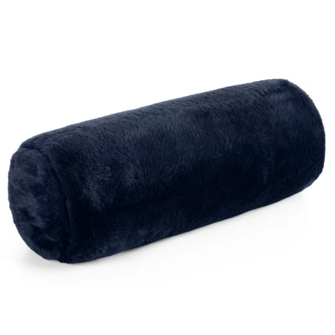 Poduszka wałek 15x45 cm granatowa z miękkiej futrzanej tkaniny  NINA