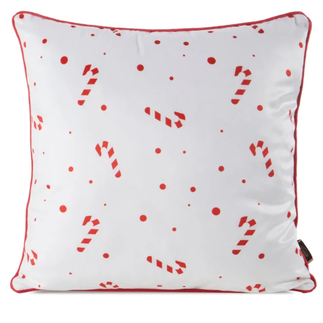 Poszewka na poduszkę świąteczna 45x45 cm  biało, czerwona  zdobiona uroczym nadrukiem i elegancką wypustką