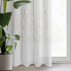 Firana biało, srebrna z etaminy zdobiona motywem roślinnym 140x250 cm przelotka ESTELLA