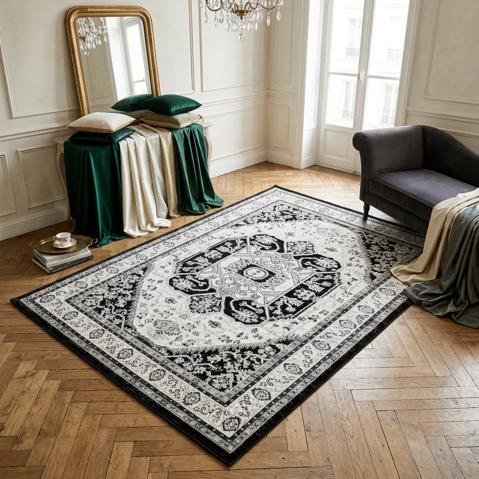 Dywan 160x230 cm czarno, kremowy w stylu orientalno-klasycznym ELORA5