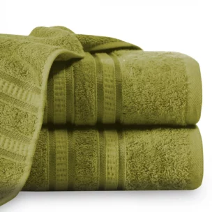 Ręcznik kąpielowy 50x90 cm bambusowy kolor oliwkowy zdobiony bordiurą w pasy 500 g/m2 MILA