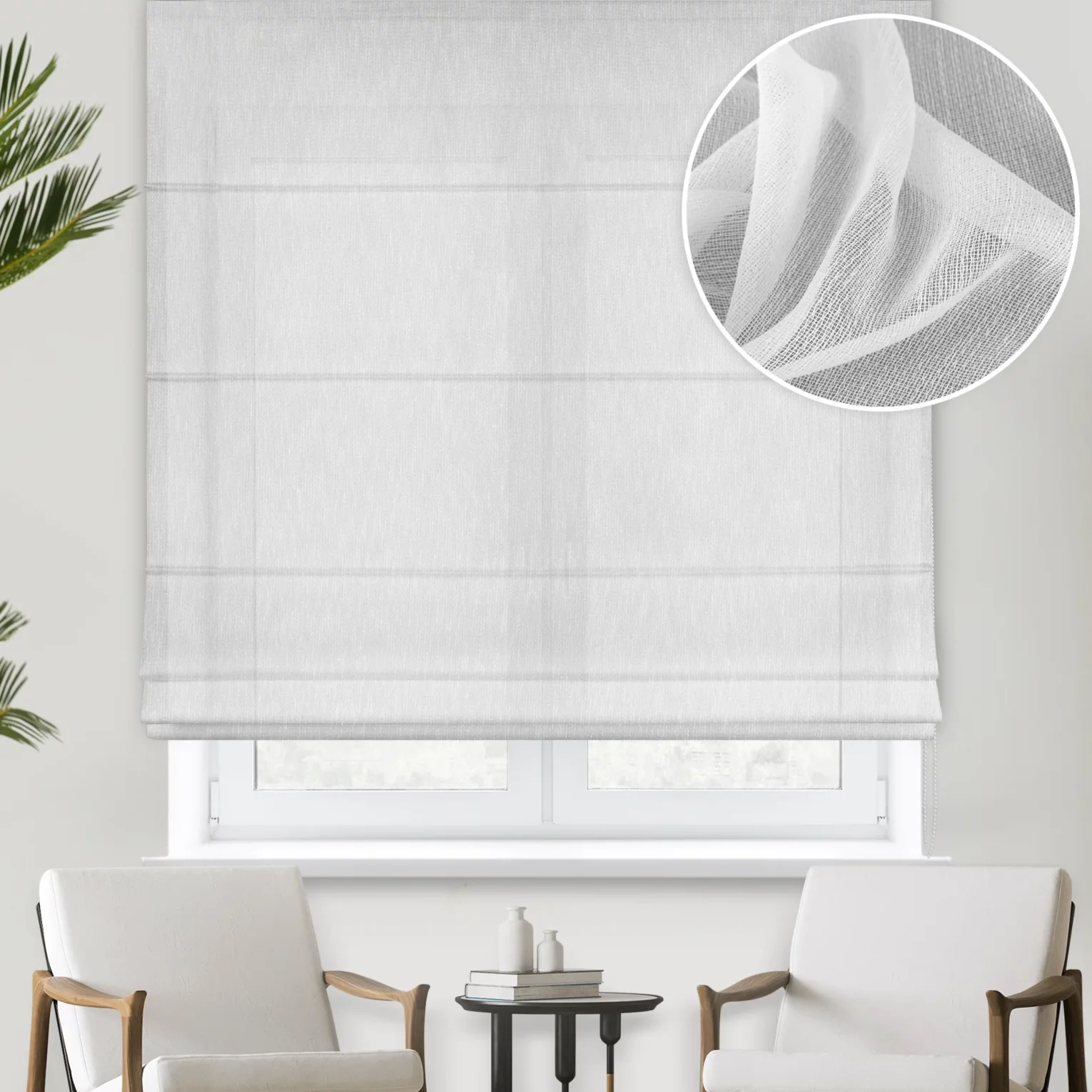 Roleta rzymska biała o strukturze drobnej siateczki,