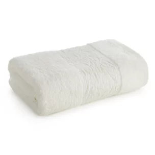 Ręcznik kąpielowy z bawełny 50x90 cm kolor kremowy z wytłaczanym roślinnym motywem ALBA