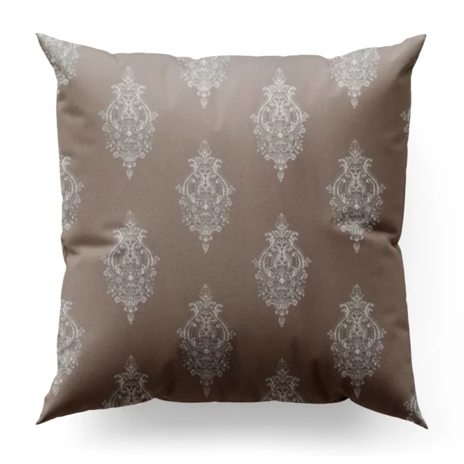 Poszewka na wymiar ciemnobeżowo srebrna z eleganckiej tkaniny w drobny ornamentowy wzór
