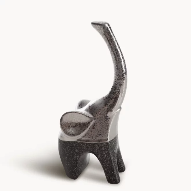 Figurka z glinki ceramicznej srebrno-stalowa słonia 10x7x22 cm LEO