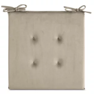 Poduszka na krzesło 40 x 40 x 3 cm  welwetowa beżowa z ozdobnym pikowaniem i praktycznymi troczkami GAJA