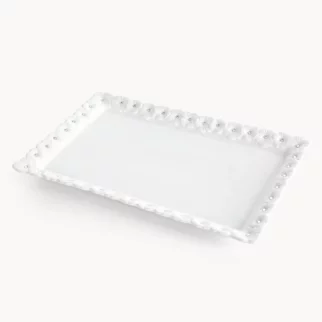 Patera dekoracyjna biała zdobiona w drobne kwiaty z błyszczącym wykończeniem 30x19x3 cm ELISA