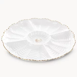 Patera ceramiczna  dekoracyjna kremowo-złota z wypukłym wzorem i złotymi akcentami średnica 28x3 cm GAIA