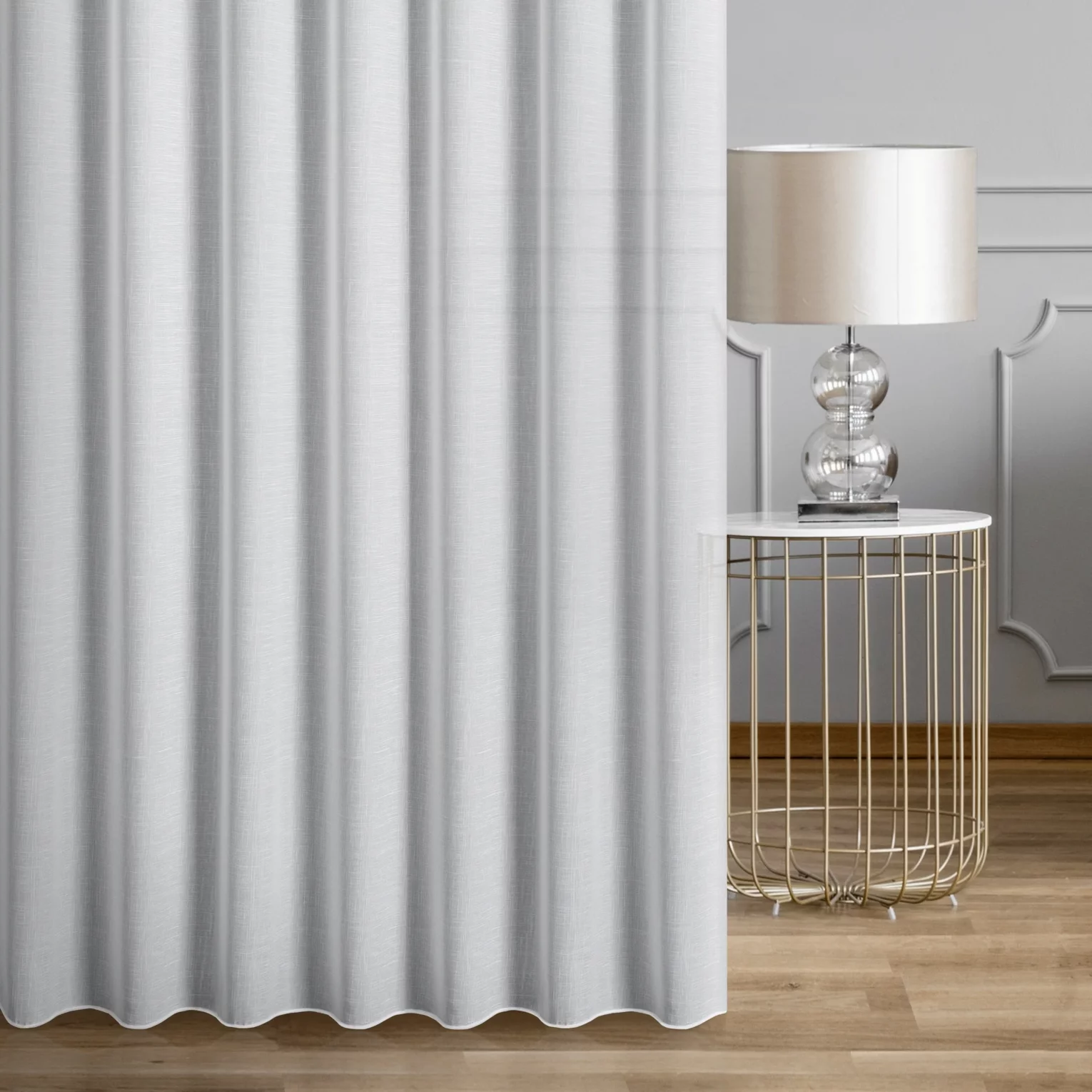 Firana szyta na taśmie 5 cm LINEN2 naturalna z gładkiej matowej etaminy o naturalnym splocie