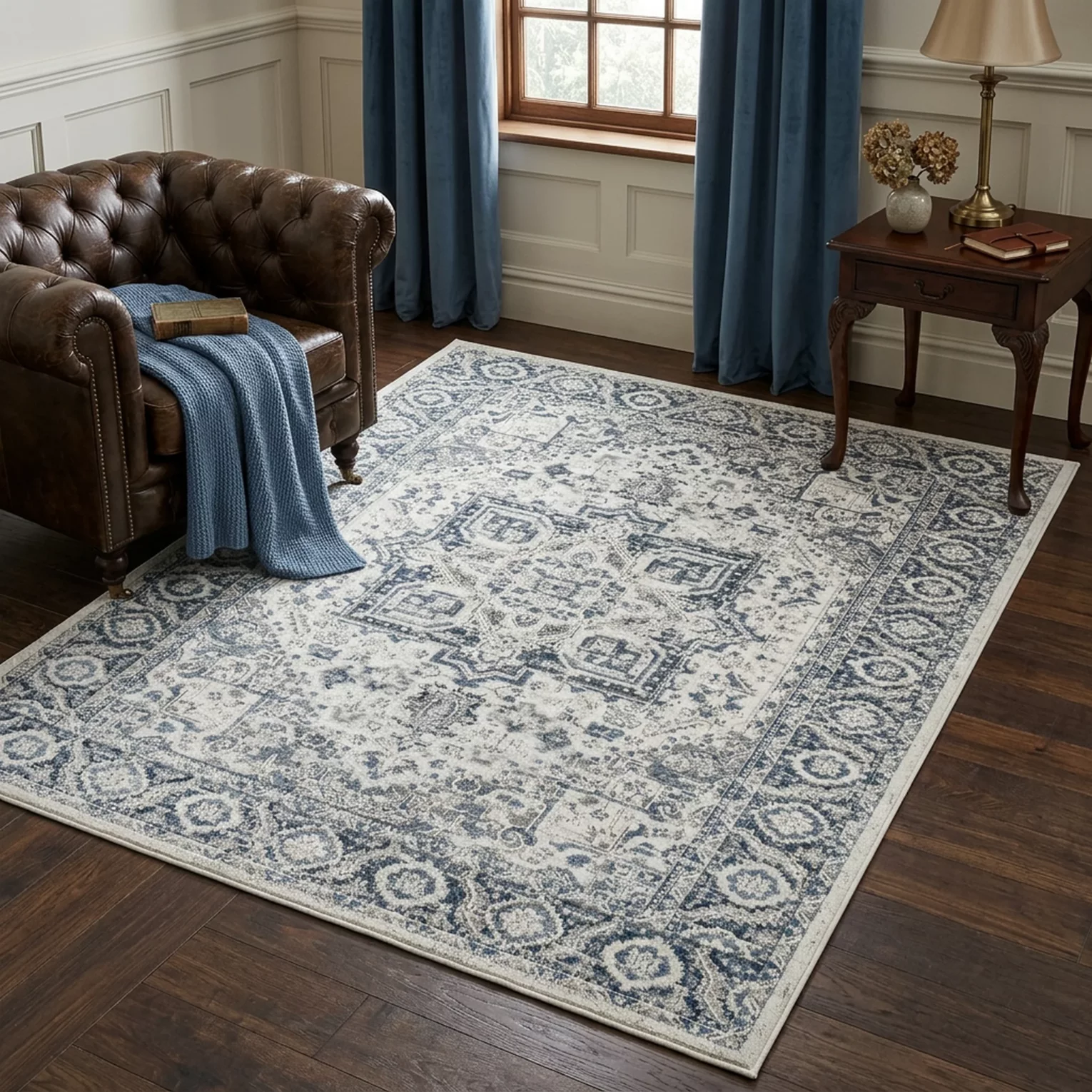 Dywan 120x170 cm niebiesko, kremowy z klasycznym wzorem w stylu vintage ELORA2