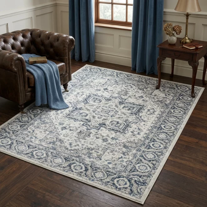 Dywan 120x170 cm niebiesko, kremowy z klasycznym wzorem w stylu vintage ELORA2
