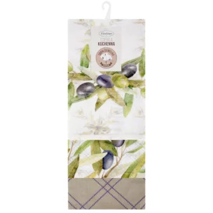 Komplet ściereczek kuchennych  3szt 50x75 cm bawełniany kolor biały,zielony 200 g/m2  OLIVE