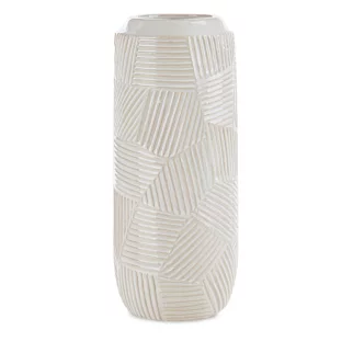Wazon ceramiczny kremowy dekoracyjny  z wytłaczanym wzorem średnica 12x30 cm ROMINA  - kolekcja SEA SUMMER