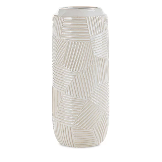 Wazon ceramiczny kremowy dekoracyjny  z wytłaczanym wzorem średnica 12x30 cm ROMINA  - kolekcja SEA SUMMER