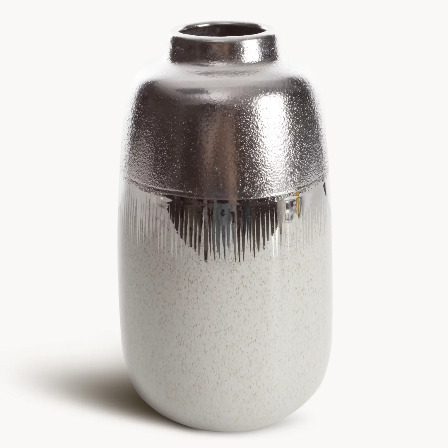Wazon ceramiczny kremowo-srebrny łączący fakturę granitu z lśniącą powierzchnią 16x16x28 cm MAX 2