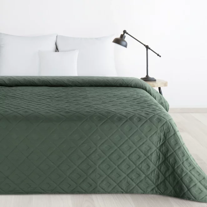 Narzuta zielona 170x210 cm z geometrycznym wzorem wykonana techniką hot press ALARA 6 Design 91