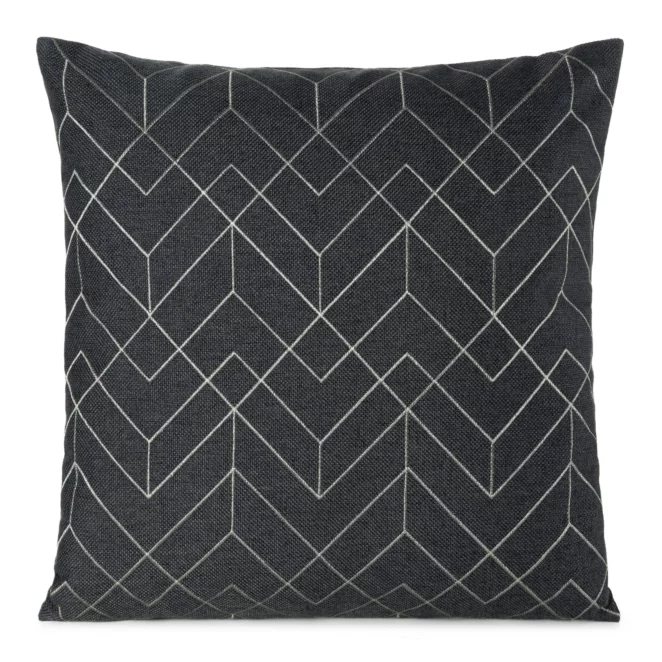Poszewka na poduszkę 45x45 cm stalowa ze srebrnym geometrycznym haftem MILA