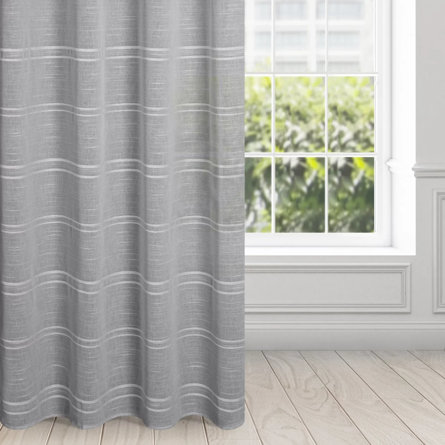 Firana srebrna z szenilowymi paseczkami 140x250 cm przelotka - ARCADIA