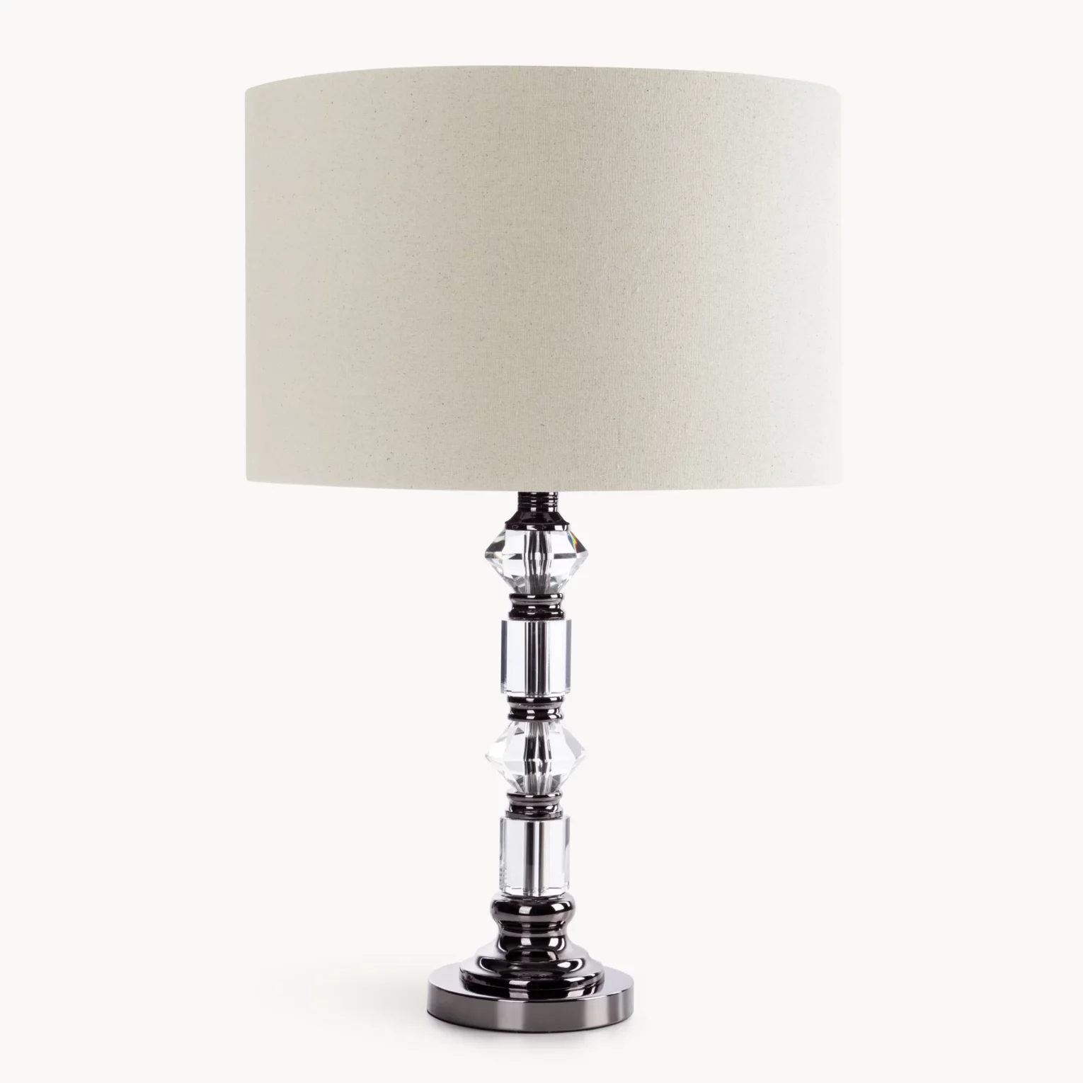 Lampa stołowa beżowa zdobiona szklanymi kryształkami oraz matowym abażurem 41x63 cm SANDI