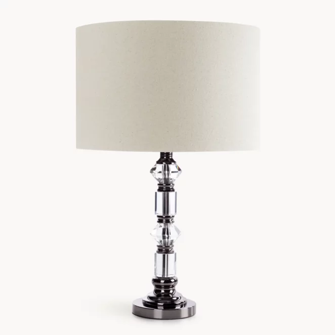 Lampa stołowa beżowa zdobiona szklanymi kryształkami oraz matowym abażurem 41x63 cm SANDI