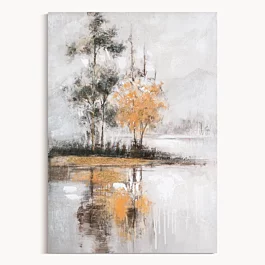 Obraz pejzaż popielato, miedziany ręcznie malowany na pł&oacute;tnie 70x100 cm