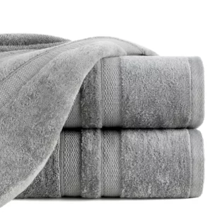 Ręcznik do rąk 30x50 cm bawełniany kolor stalowy z welwetową bordiurą w pasy 500 g/m2 PORTO