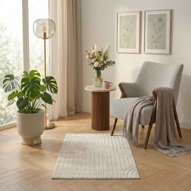 Dywan 80x150 cm beżowy z tłoczonym wzorem 3D VENUS BOHO2
