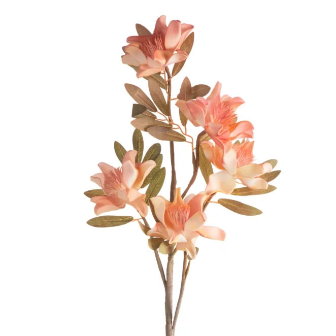 Kwiat sztuczny magnolii różowo, żółty z plastycznej pianki foamiran 89 cm
