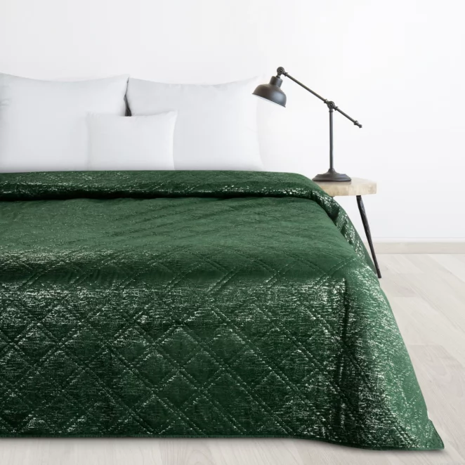 Narzuta welwetowa zielona 170x210 cm pikowana metodą hot press w wzór karo LUIZ BLINK Design 91