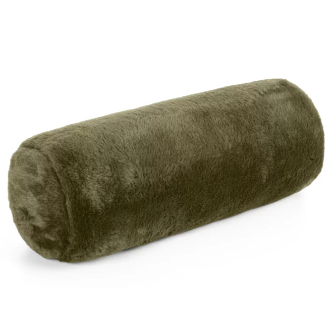 Poduszka wałek 15x45 cm oliwkowa z miękkiej futrzanej tkaniny  NINA
