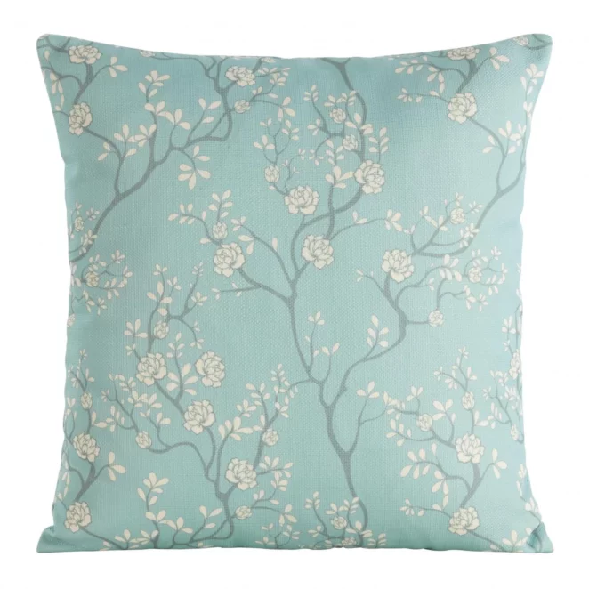 Poszewka na poduszkę 45x45 cm zdobiona kwiatowym printem miętowo, kremowa FLORE 1