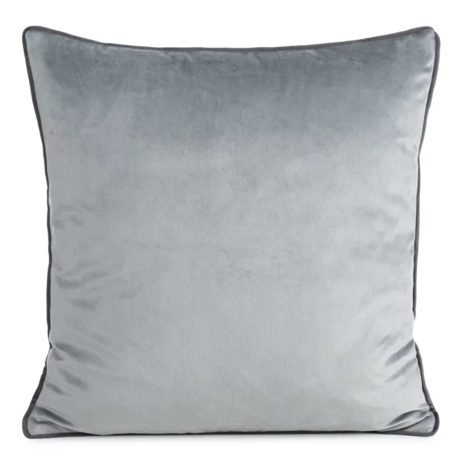Poszewka na poduszkę 45x45 cm welwetowa, srebrna o delikatnym połysku z ozdobną lamówką GAJA 2