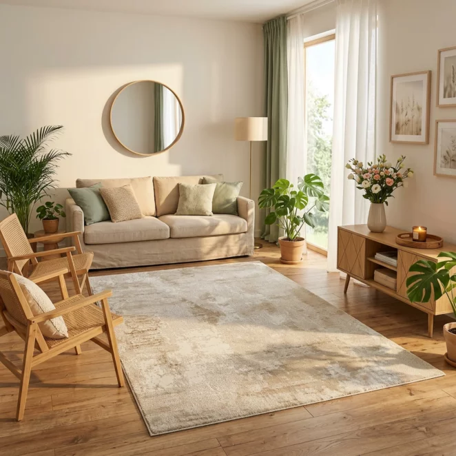 Dywan 60x100 cm kremowy zdobiony abstrakcyjnym wzorem ARMONI