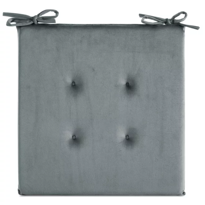 Poduszka na krzesło 40 x 40 x 3 cm  welwetowa srebrna z ozdobnym pikowaniem i praktycznymi troczkami GAJA