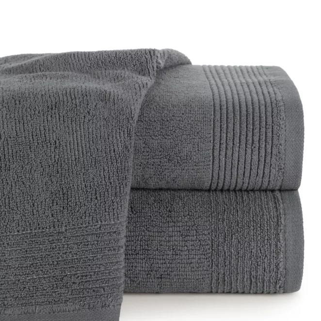 Ręcznik do rąk 30x50 cm bawełniany kolor stalowy zdobiony błyszczącą bordiurą 500 g/m2 LARI