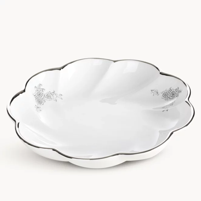Patera dekoracyjna biało, srebrna  o falowanej formie 30x6 cm ELSA
