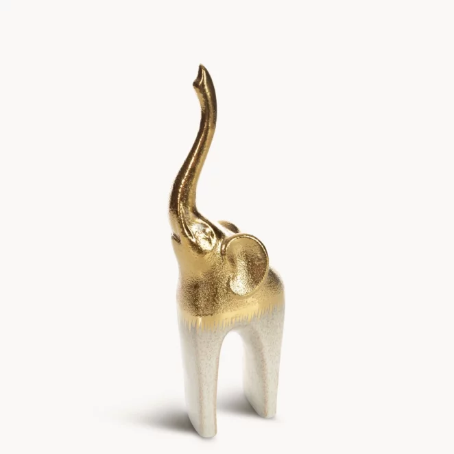 Figurka ceramiczna kremowo-złota słoń z lśniącą powierzchnią 11x7x30 cm MAX 2