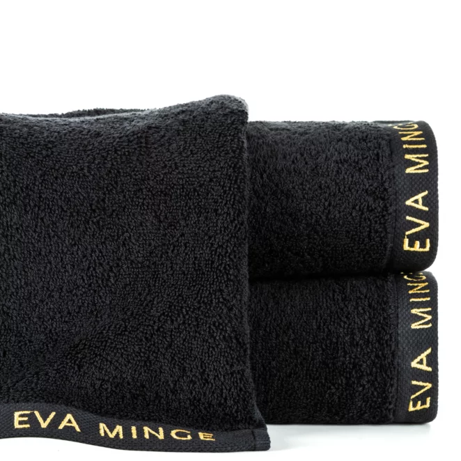 Ręcznik do rąk 30x50 cm bawełniany kolor czarny z haftowanym logiem Eva Minge 550 g/m2 VENUS