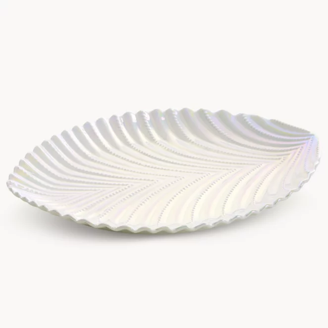 Patera ceramiczna dekoracyjna perłowa z wytłaczanym wzorem 34x27x3 cm NELA