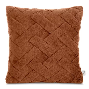 Poszewka na poduszkę 45x45 cm ceglasta z miękkiego pluszu zdobiona wypukłym wzorem CARO DESIGN 91