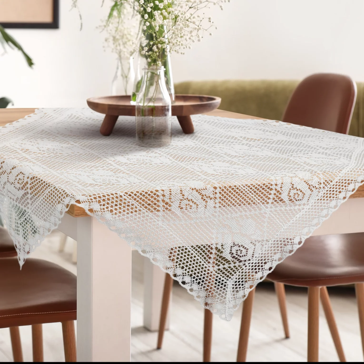 Bieżnik na stół 85x85 cm biały ażurowy ROSALY w stylu boho