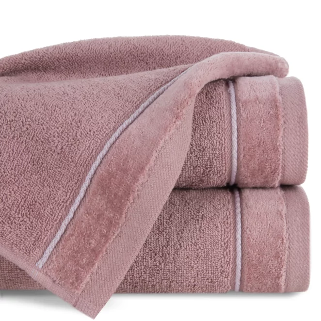 Ręcznik do rąk 30x50 cm bawełniany kolor pudrowy z kontrastującymi paseczkami 500 g/m2 SIBEL