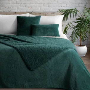 Narzuta dwustronna z przyjemnego futerka i tkaniny barankowej ciemnozielona 170x210 cm NINA Eurofirany Premium