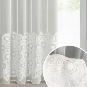 Firana kolor naturalny z tkaniny typu peru zdobiona aplikacją 140x250 cm przelotka - LIZA