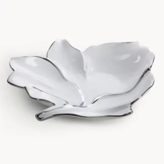 Patera ceramiczna dekoracyjna biało-srebrna w kształcie liścia 35x33x7 cm NERIS 01