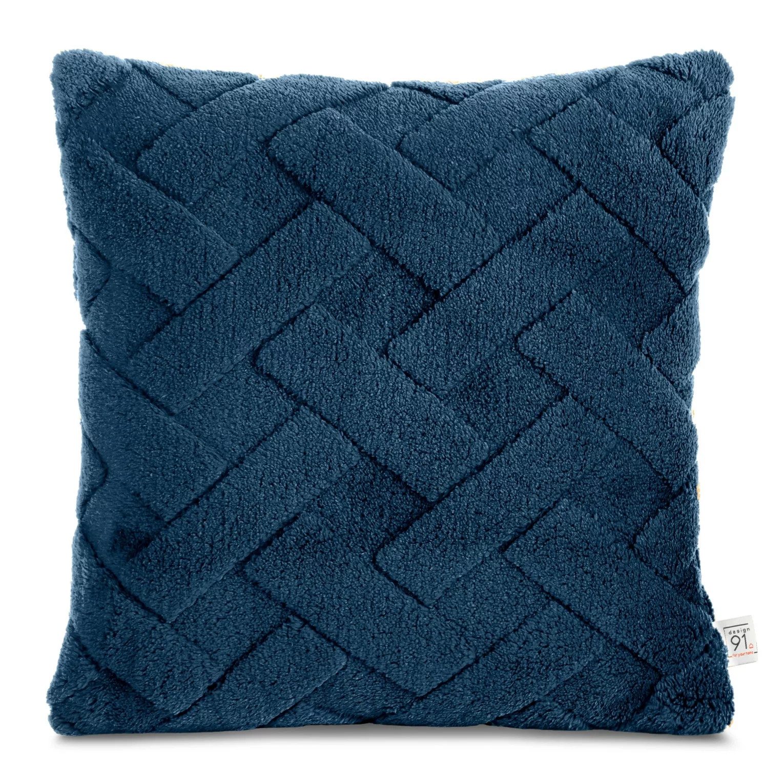 Poszewka na poduszkę 45x45 cm granatowa z miękkiego pluszu zdobiona wypukłym wzorem CARO DESIGN 91