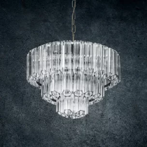Lampa wisząca do salonu transparentna, srebrna ze szklanymi elegackimi zawieszkami, możliwość regulacji wysokości 43 x 150 cm DANA